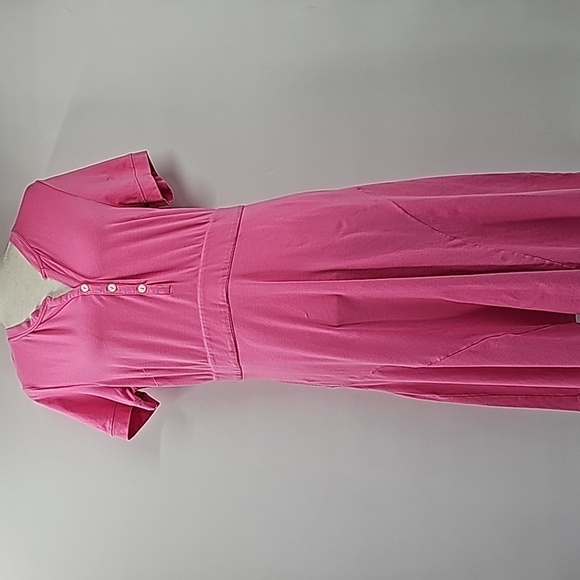 Eshakti Pink Fit & Flare Cap Sleeve Dress w 3-Button Front & Side Pockets - Picture 15 of 15